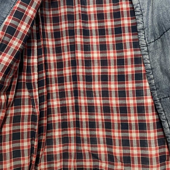 Anthropologie Cloth & Stone Chambray Quilted Plaid-lined Car Coat - Picture 5 of 7